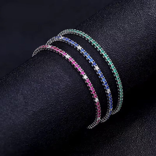 Bracelet tennis en argent 925 rhodié – Zirconiums rouges et blancs scintillants