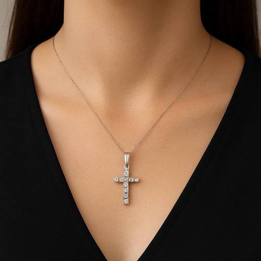 Pendentif Croix Argent 925 & Zirconiums – Design Brillant et Raffiné
