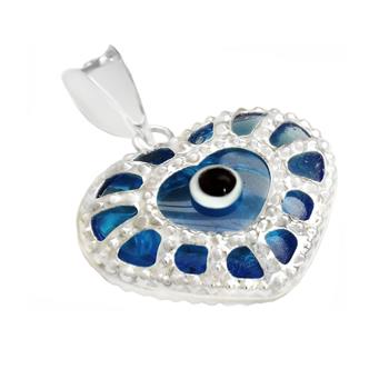 Pendentif cœur œil bleu en argent 925 rhodié – Symbole protecteur et design unique
