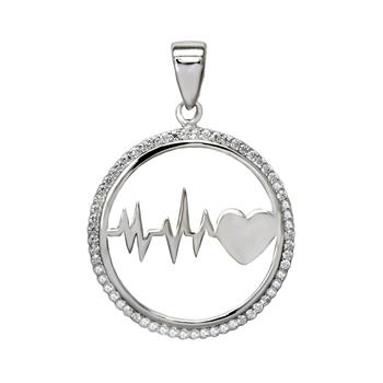 Pendentif battement de cœur en argent 925 rhodié – Cercle zirconiums et symbole de vie
