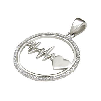 Pendentif battement de cœur en argent 925 rhodié – Cercle zirconiums et symbole de vie