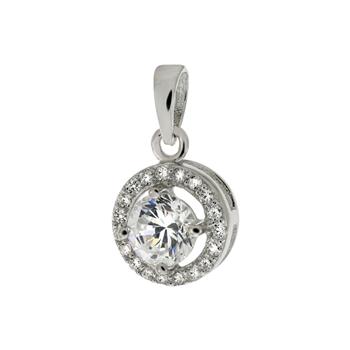 Pendentif rond en argent 925 rhodié et zirconium scintillant
