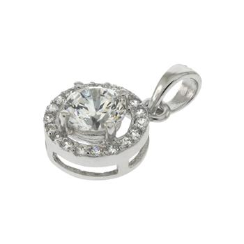 Pendentif rond en argent 925 rhodié et zirconium scintillant