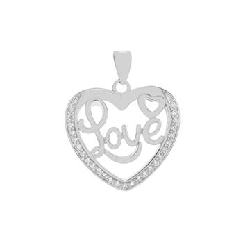 Collier Cœur "Love" en Argent 925 Rhodié – Pendentif Ajouré avec Zircons