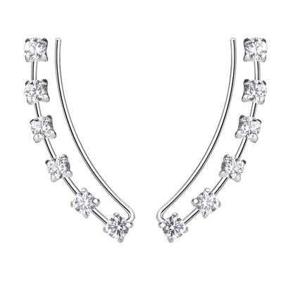 Boucles d'Oreilles Argent 925 & Zirconiums – Ligne Élancée et Éclat Solaire