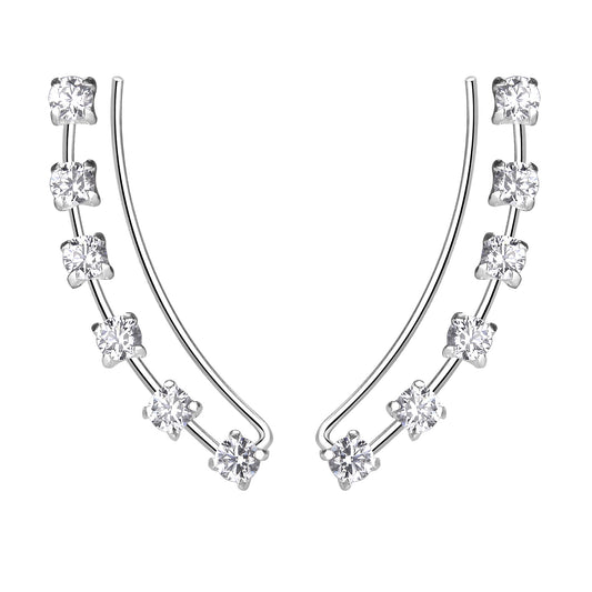 Boucles d'Oreilles Argent 925 & Zirconiums – Ligne Élancée et Éclat Solaire