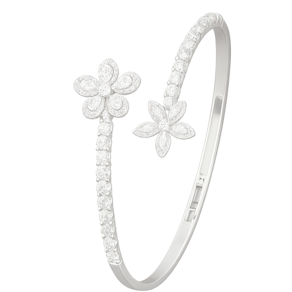 Bracelet argent 925 rhodié fleurs zirconium – Bijou raffiné et élégant