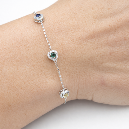 Bracelet 5 pierres colorées en argent 925 rhodié – Élégance lumineuse