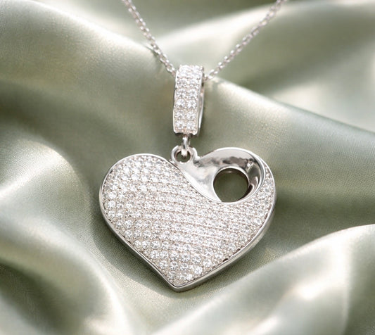 Collier cœur en argent 925 rhodié pavé de zircons blancs – Collier femme élégant et romantique