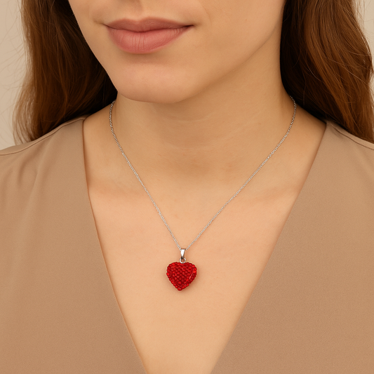 Pendentif Cœur Rouge Cristal et Argent 925 Rhodié – Bijou Romantique et Étincelant