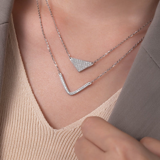 Collier double pendentif géométrique en Argent 925 – Design moderne et éclat intemporel