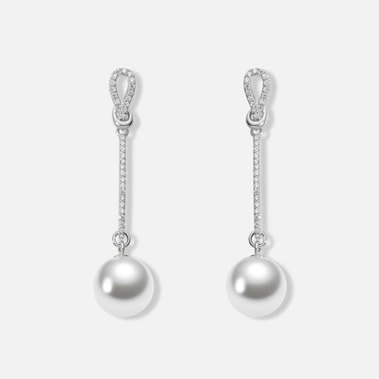 Boucles d’oreilles pendantes en Argent 925 avec perles et zirconiums – Élégance intemporelle et éclat raffiné