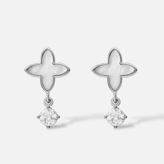 Boucles d’oreilles Pendantes Fleur et Zirconium en Argent 925 – Élégance & Modernité