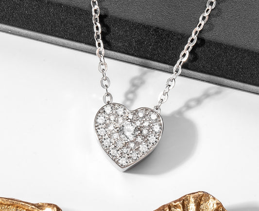 Collier Cœur Argent 925 Rhodié – Pendentif Pavé de Zirconiums Brillants