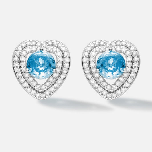 Boucles d’Oreilles Cœur Argent 925 & Pierre Bleue – Raffinement et Fraîcheur Éclatante
