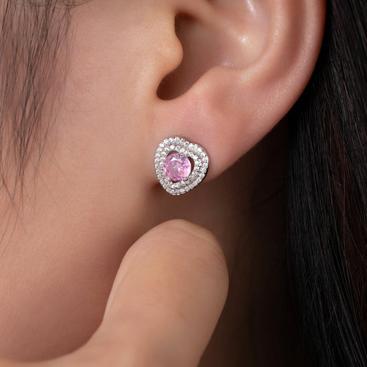 Boucles d’Oreilles Cœur Argent 925 & Pierre Rose – Douceur, Éclat et Élégance