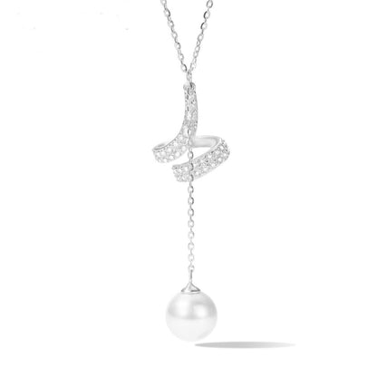 Collier argent 925 rhodié perle et oxydes de zirconium – Élégance ondulée