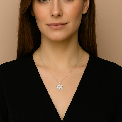 Pendentif Étoile de David en Argent 925 Rhodié – Symboles des Douze Tribus d’Israël