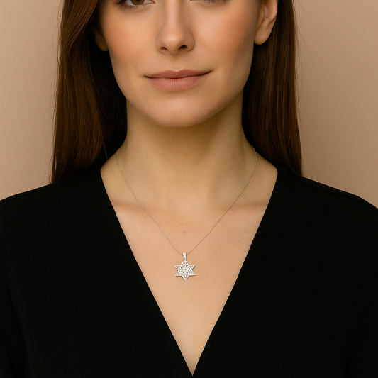 Pendentif Étoile de David en Argent 925 Rhodié – Symboles des Douze Tribus d’Israël