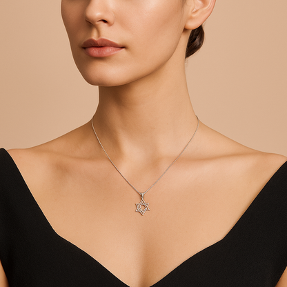 Pendentif Étoile de David ajourée en Argent 925 Rhodié – Bijou Judaïque Élégant