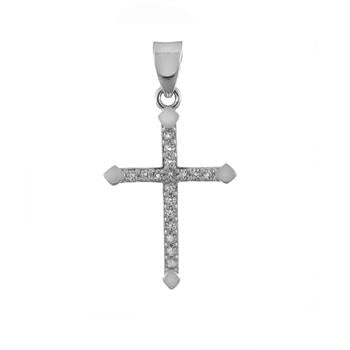 Pendentif Croix en Argent 925 Rhodié Sertie de Zirconium – Bijou Élégant et Symbolique
