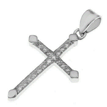 Pendentif Croix en Argent 925 Rhodié Sertie de Zirconium – Bijou Élégant et Symbolique