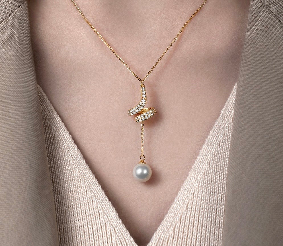 Collier argent 925 rhodié perle et oxydes de zirconium – Élégance ondulée