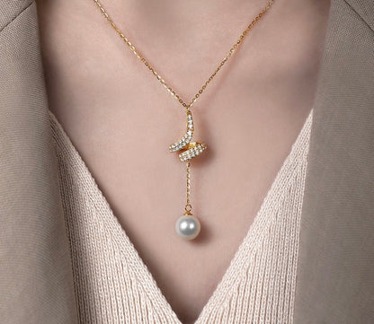 Collier argent 925 rhodié perle et oxydes de zirconium – Élégance ondulée