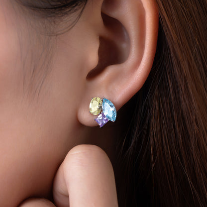 Boucles d’oreilles argent 925 rhodié pierres multicolores – Élégance lumineuse