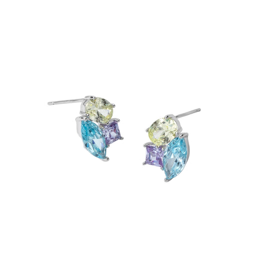 Boucles d’oreilles argent 925 rhodié pierres multicolores – Élégance lumineuse