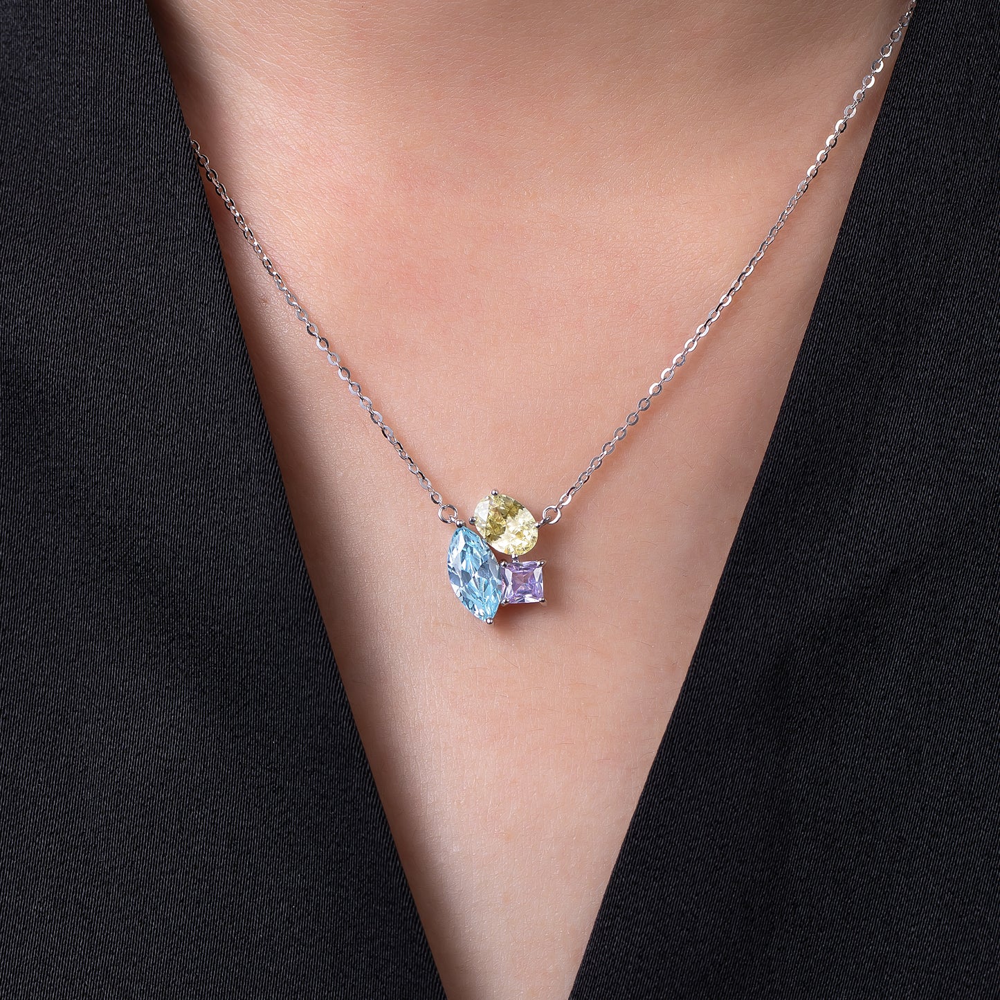 Collier multicolore pierres éclatantes – Argent 925 rhodié