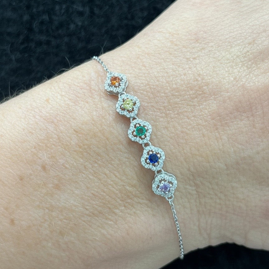 Bracelet 5 motifs fleurs multicolores en argent 925 rhodié – Élégance colorée
