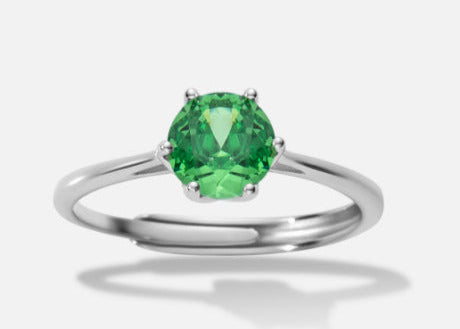 Bague Solitaire Argent 925 avec Pierre Verte Ronde – Élégance Pure et Intemporelle