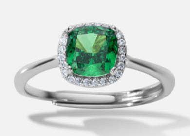Bague Halo en Argent 925 avec Pierre Verte – Élégance Intense et Éclat Luxueux