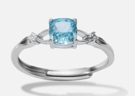 Bague en Argent 925 avec Pierre Bleue et Détails Zirconium – Élégance Fine et Lumineuse