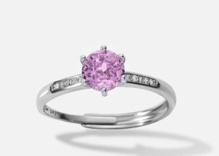 Bague en Argent 925 avec Pierre Rose et Pavé Zirconium – Douceur Romantique et Éclat Féminin