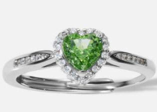 Bague Femme en Argent 925 avec Pierre Verte Cœur et Zircons | Bijou Élégant et Raffiné