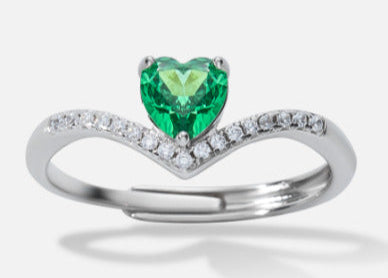 Bague Femme en Argent 925 avec Pierre Verte Cœur et Pavage de Zircons – Élégance Moderne