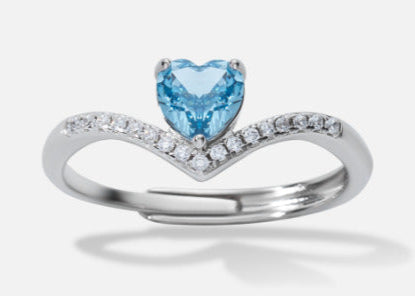 Bague Femme Argent 925 avec Pierre Bleue Cœur et Zircons – Bijou Romantique, Élégant et Tendance
