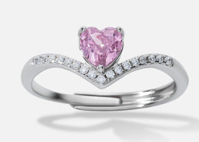 Bague Femme Argent 925 avec Pierre Rose Cœur et Zircons – Bijou Féminin, Tendre et Romantique