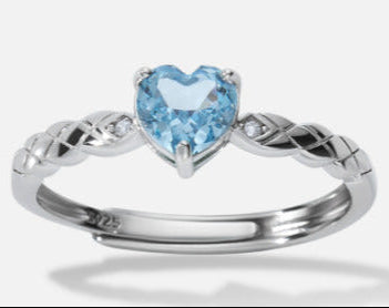 Bague Femme Argent 925 Pierre Bleue Cœur et Anneau Tressé – Bijou Raffiné et Original