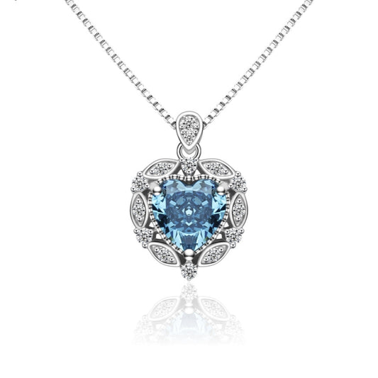 Collier Femme en Argent 925 avec Pierre Bleue Cœur et Design Floral – Bijou Romantique et Raffiné