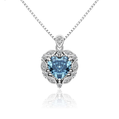 Collier Femme en Argent 925 avec Pierre Bleue Cœur et Design Floral – Bijou Romantique et Raffiné