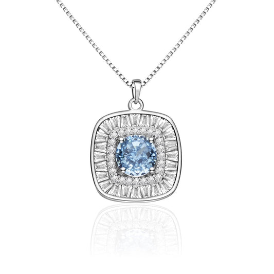 Collier Femme Argent 925 avec Pierre Bleue et Double Halo Zircons – Bijou Prestige et Éclat