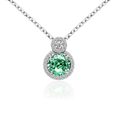 Collier Femme Argent 925 avec Pierre Verte et Double Halo Zircons – Élégance Lumineuse