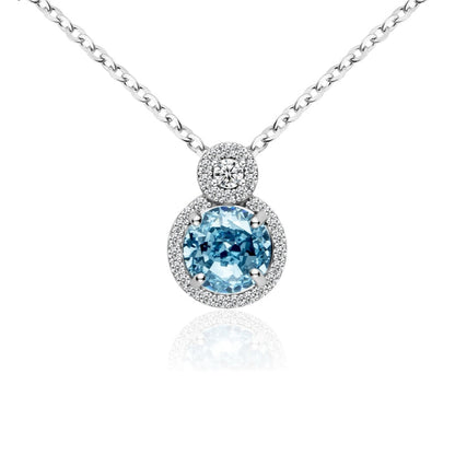Collier Femme Argent 925 avec Pierre Bleue et Double Halo Zircons – Bijou Raffiné et Intemporel