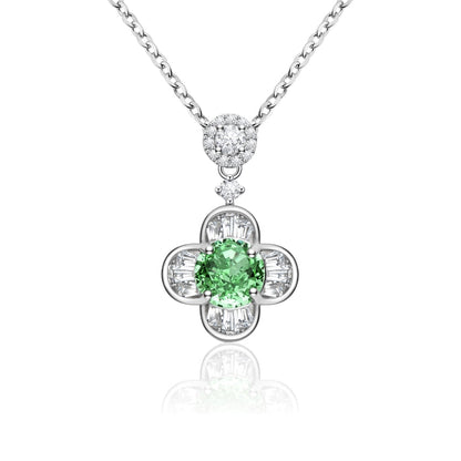 Collier Femme Argent 925 avec Pierre Verte et Trèfle en Zircons – Élégance et Symbolique