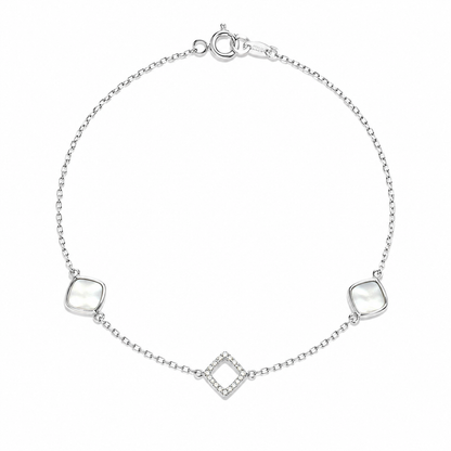 Bracelet femme en argent 925 rhodié avec nacre blanche et losange serti de zirconiums – Jessilver