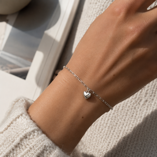 Bracelet Cœur Argent 925 Rhodié – Bracelet Fin Femme Élégant