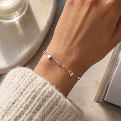 Bracelet Fin Cœurs Argent 925 Rhodié – Bijou Femme Délicat